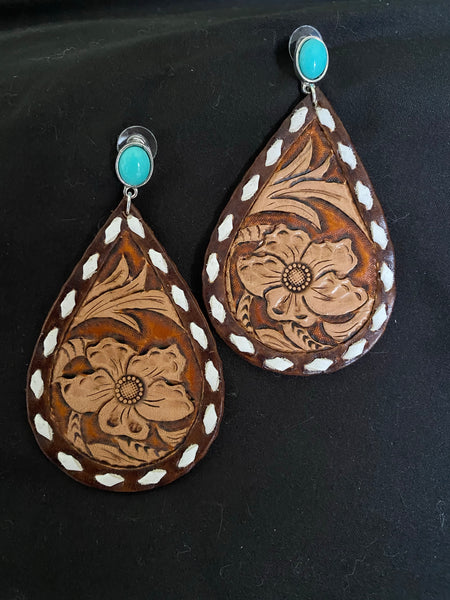 Tooled leather/ turquoise stone