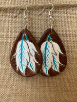 White feather leather earrings