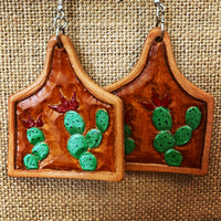 Cactus Cowtag leather earrings