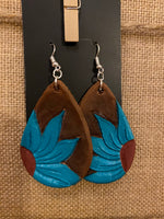 turquoise sunflower leather earrings